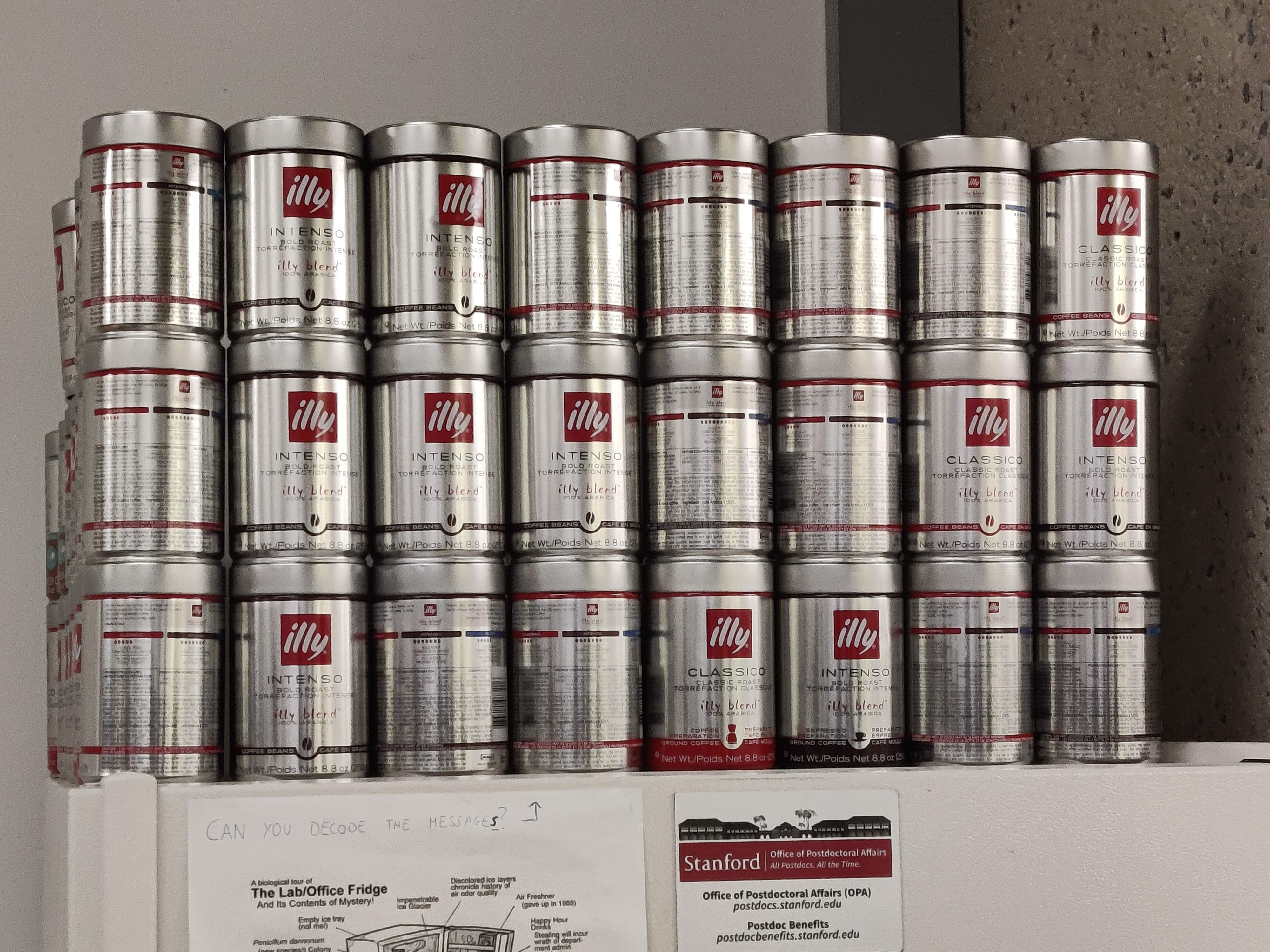 Coffee tins with a hidden two-word message